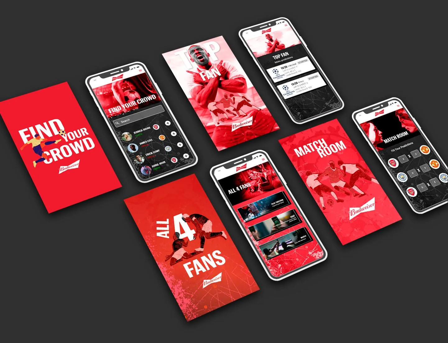 Sketches de design das variações do app de fãs da Budweiser