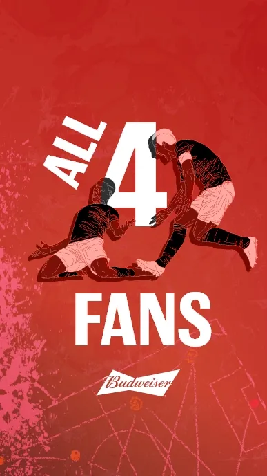 Conceito visual "All 4 Fans" do app de fãs da Budweiser